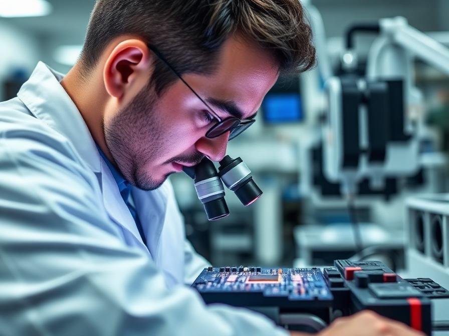 Technician inspecting circuit boards