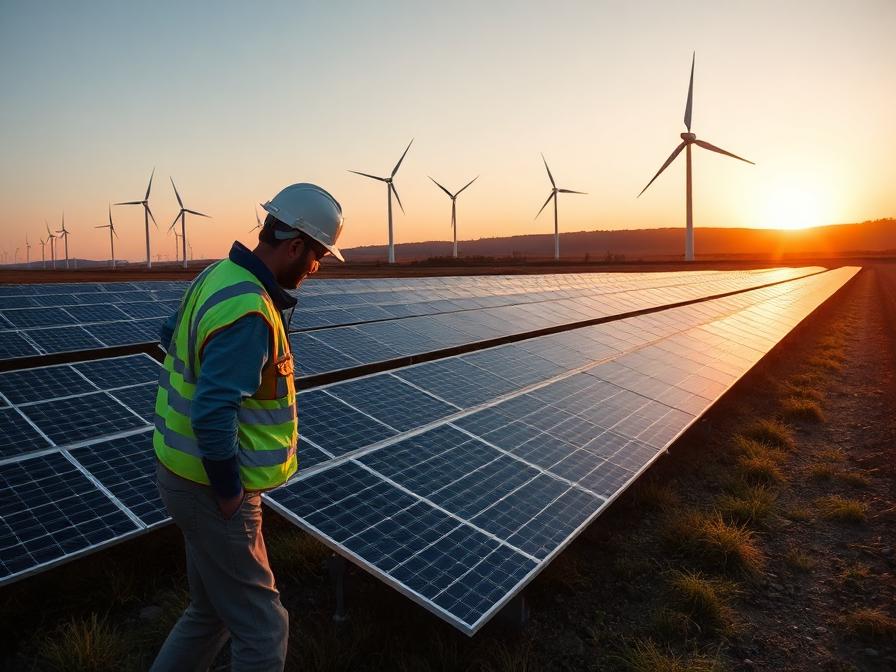 Engineer inspecting a solar and wind energy site