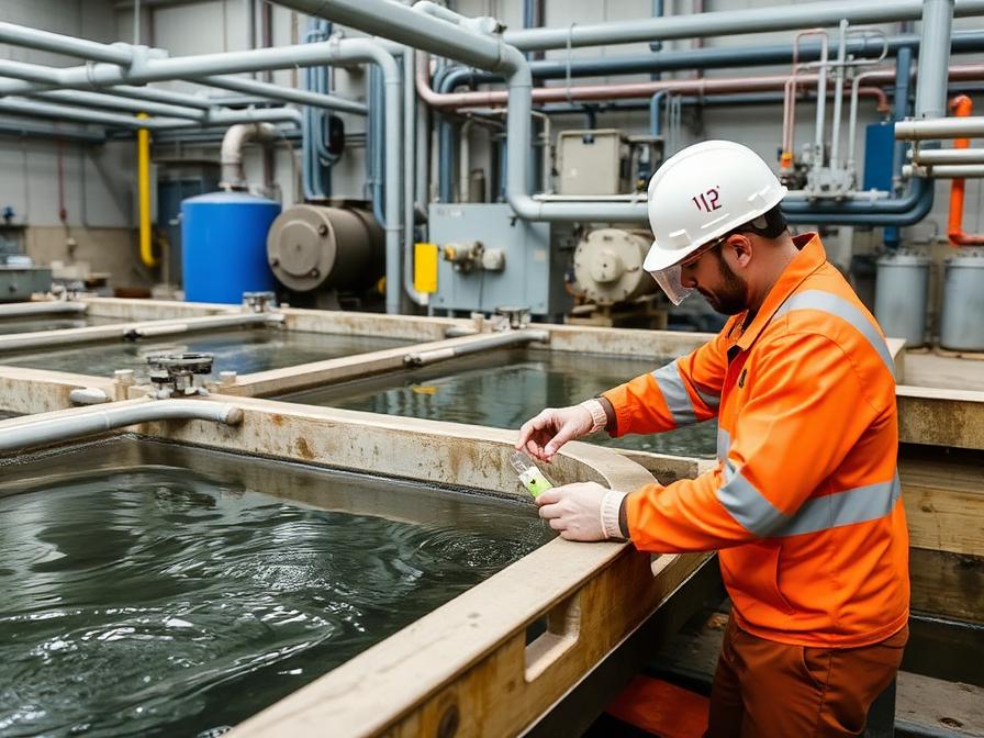 Water treatment technician sampling clean water